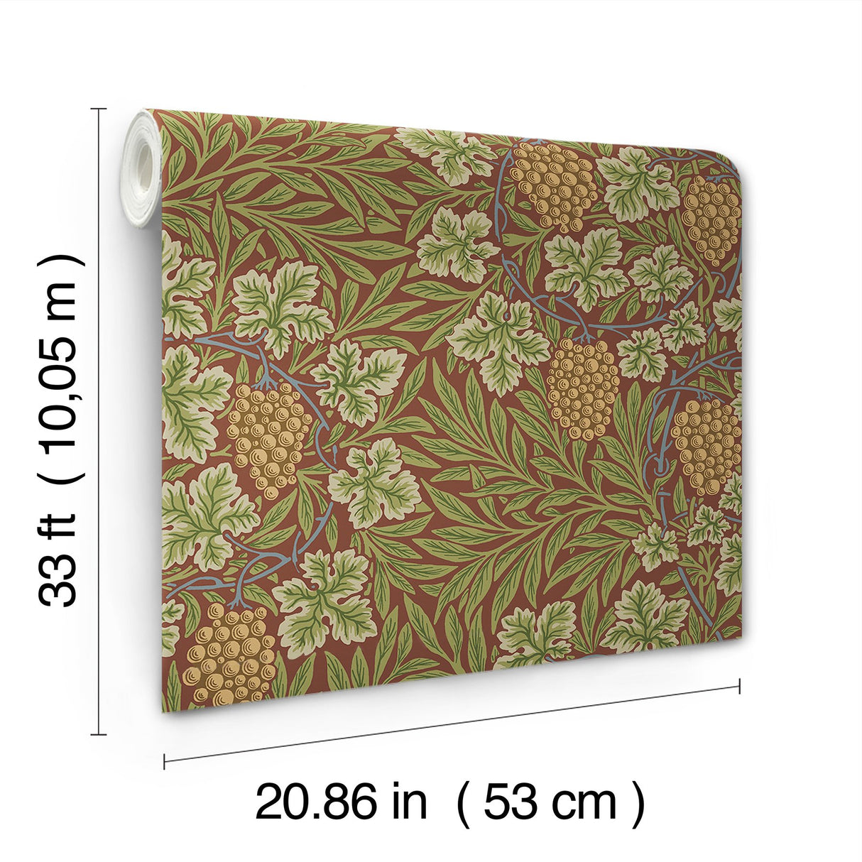 Vine Ruby Woodland Fruits Wallpaper with Botanical Traditional Motif - Brewster 4153-82018