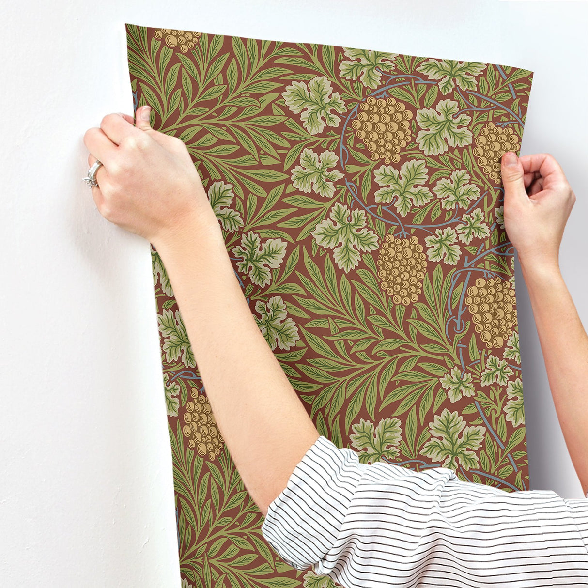 Vine Ruby Woodland Fruits Wallpaper with Botanical Traditional Motif - Brewster 4153-82018