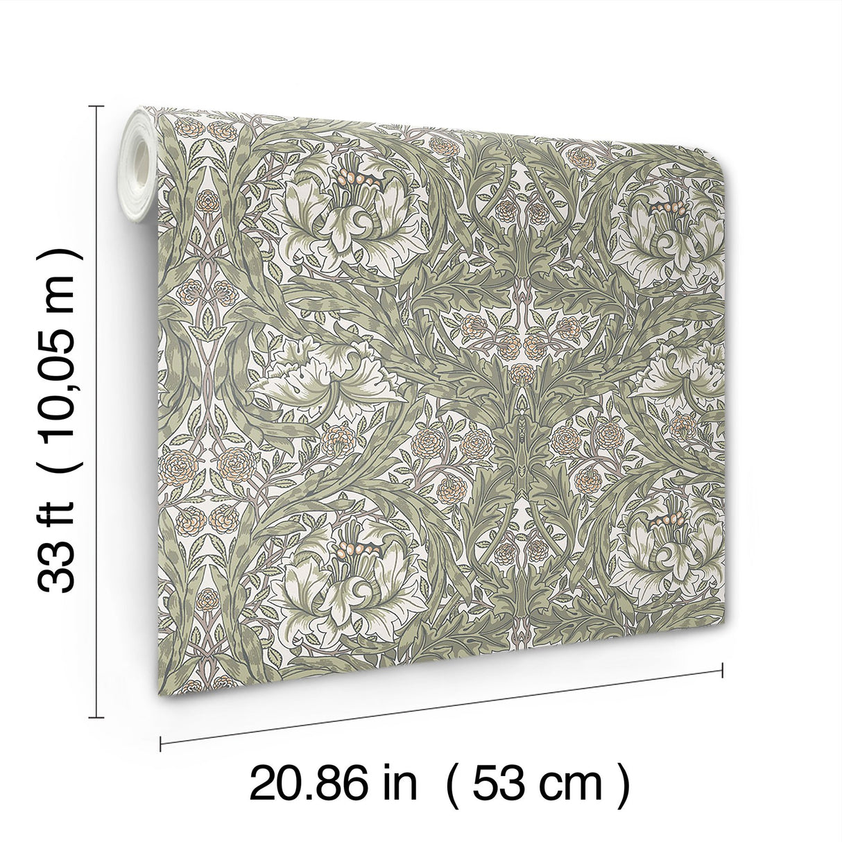 African Marigold Green Floral Wallpaper with Botanical Traditional Motif - A-Street Prints 4153-82023