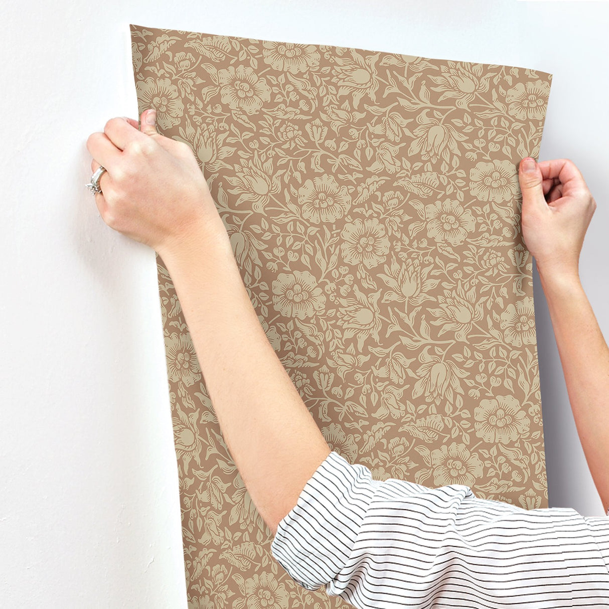 Mallow Rose Floral Vine Wallpaper with Traditional Botanical Flower Pattern - Brewster 4153-82040