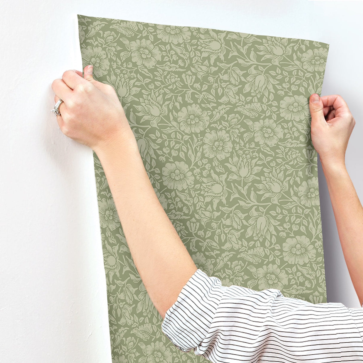 Mallow Green Floral Vine Wallpaper with Botanical Flowers Pattern, Traditional Style - A-Street Prints 4153-82041