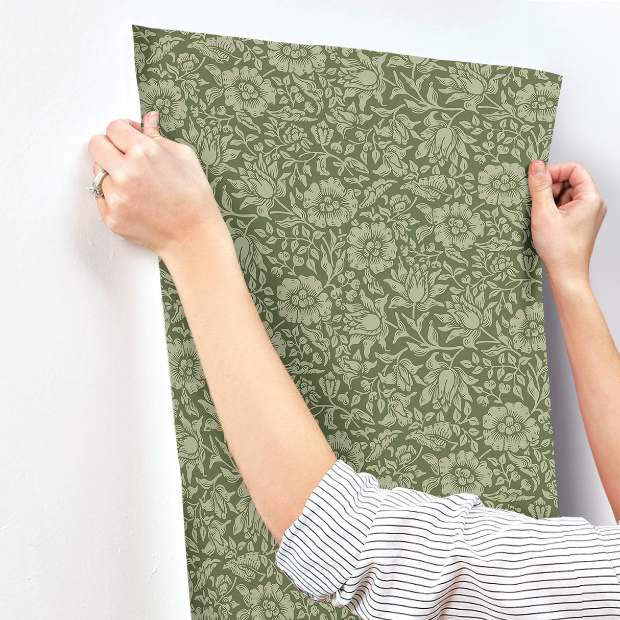 Mallow Dark Green Floral Vine Wallpaper with Botanical Floral Pattern - A?Street Prints 4153-82042