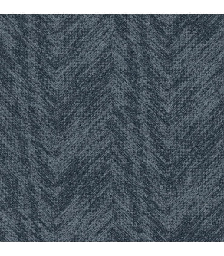 Kallam Indigo Chevron Wallpaper roll showing textured chevron pattern in deep blue.