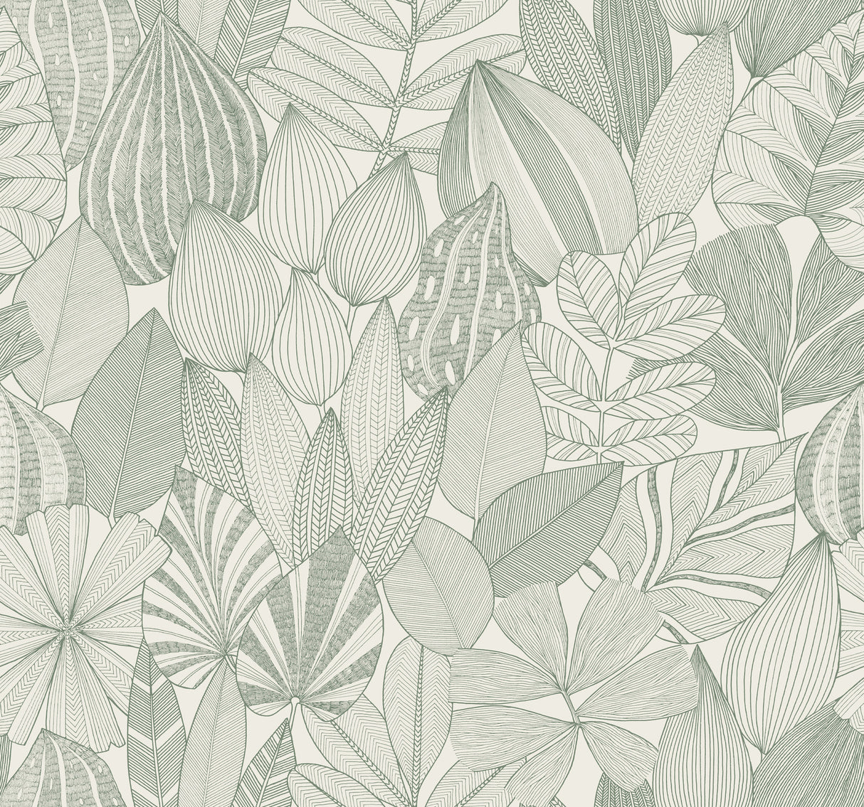 Mathias Green Botanical Wallpaper leaf pattern in green on white