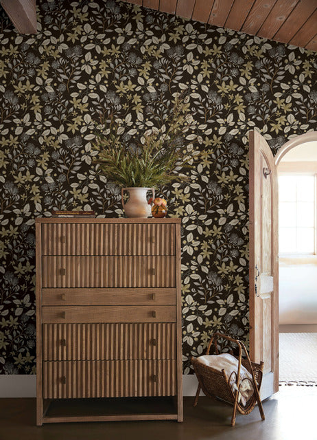 Mildred Black by Scott Living Botanical Trail Non Woven Unpasted Wallpaper – A-Street Prints 4155-72817