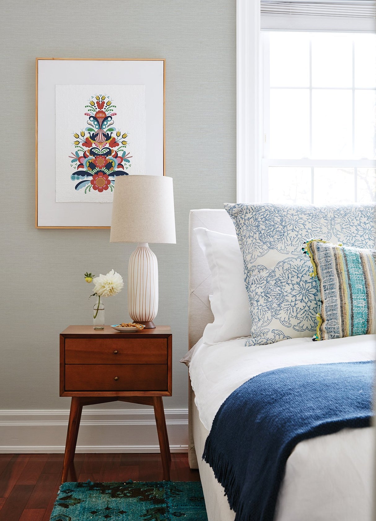 Agave Light Blue Faux Grasscloth Wallpaper with Raised Ink Texture - Advantage 4157-24278