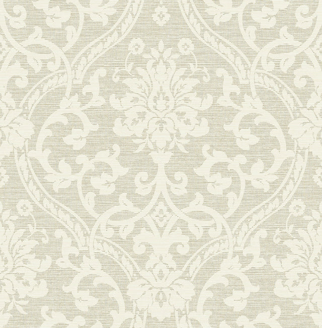 Evette Neutral Damask Wallpaper with Textured Raised Ink Traditional Pattern - Advantage 4157-25009