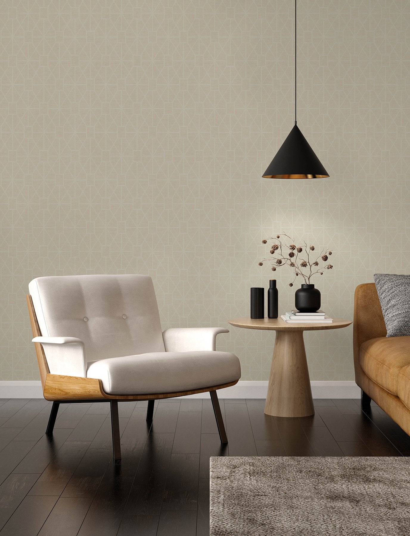 Stevenson Cream Trellis Wallpaper with Textured Metallic Raised Ink - Advantage 4157-25013