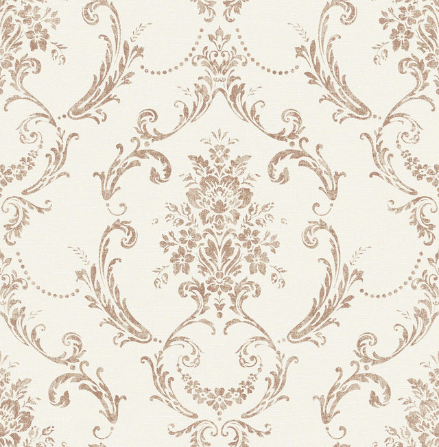 Glenda Copper Floral Damask Wallpaper with Metallic Textured Finish - Advantage 4157-25041
