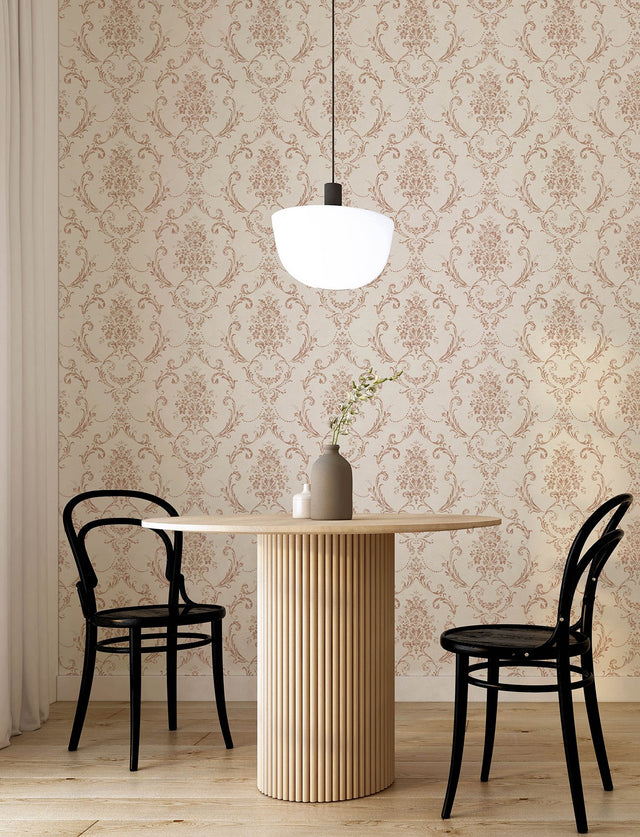 Glenda Copper Floral Damask Wallpaper with Metallic Textured Finish - Advantage 4157-25041