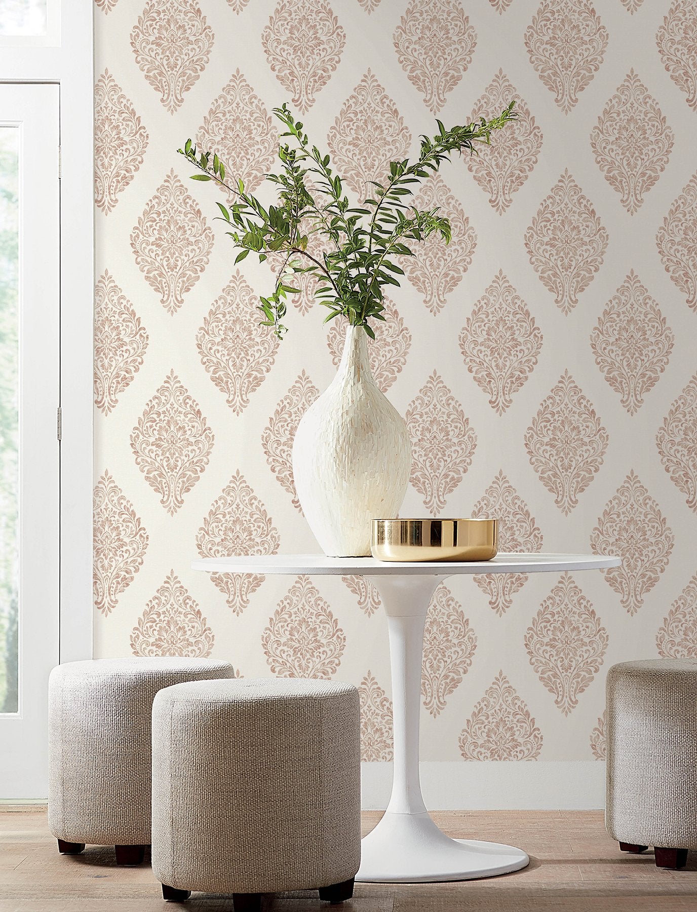 Gillian Copper Medallion Wallpaper with Metallic Textured Medallions - Advantage 4157-25045