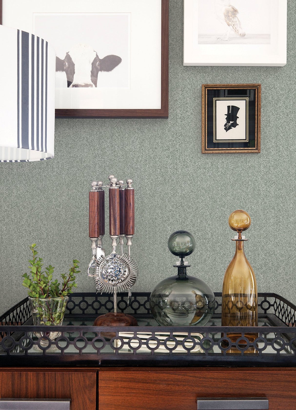 Ashbee Green Faux Tweed Wallpaper with Distressed Chevron Texture - Brewster 4157-26164
