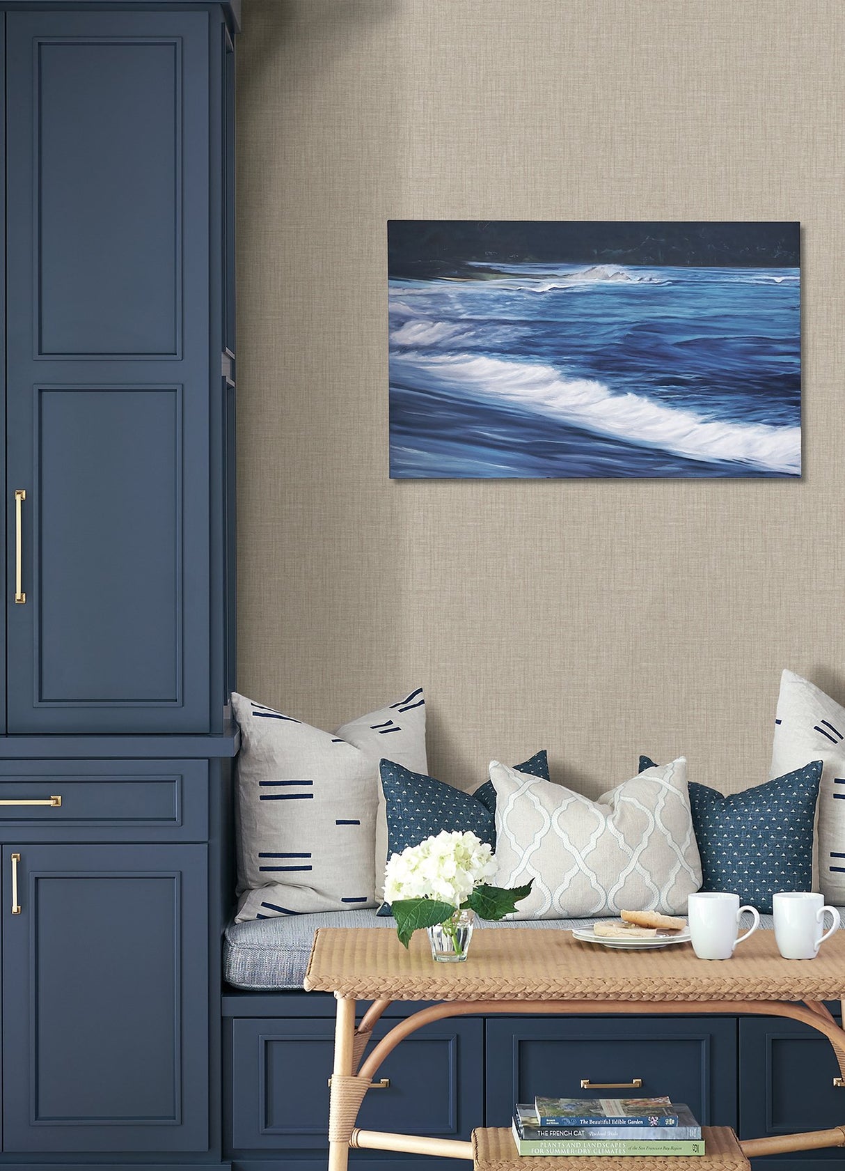 Lanister Taupe Texture Wallpaper with Raised Ink Fabric Weave - Advantage 4157-26233