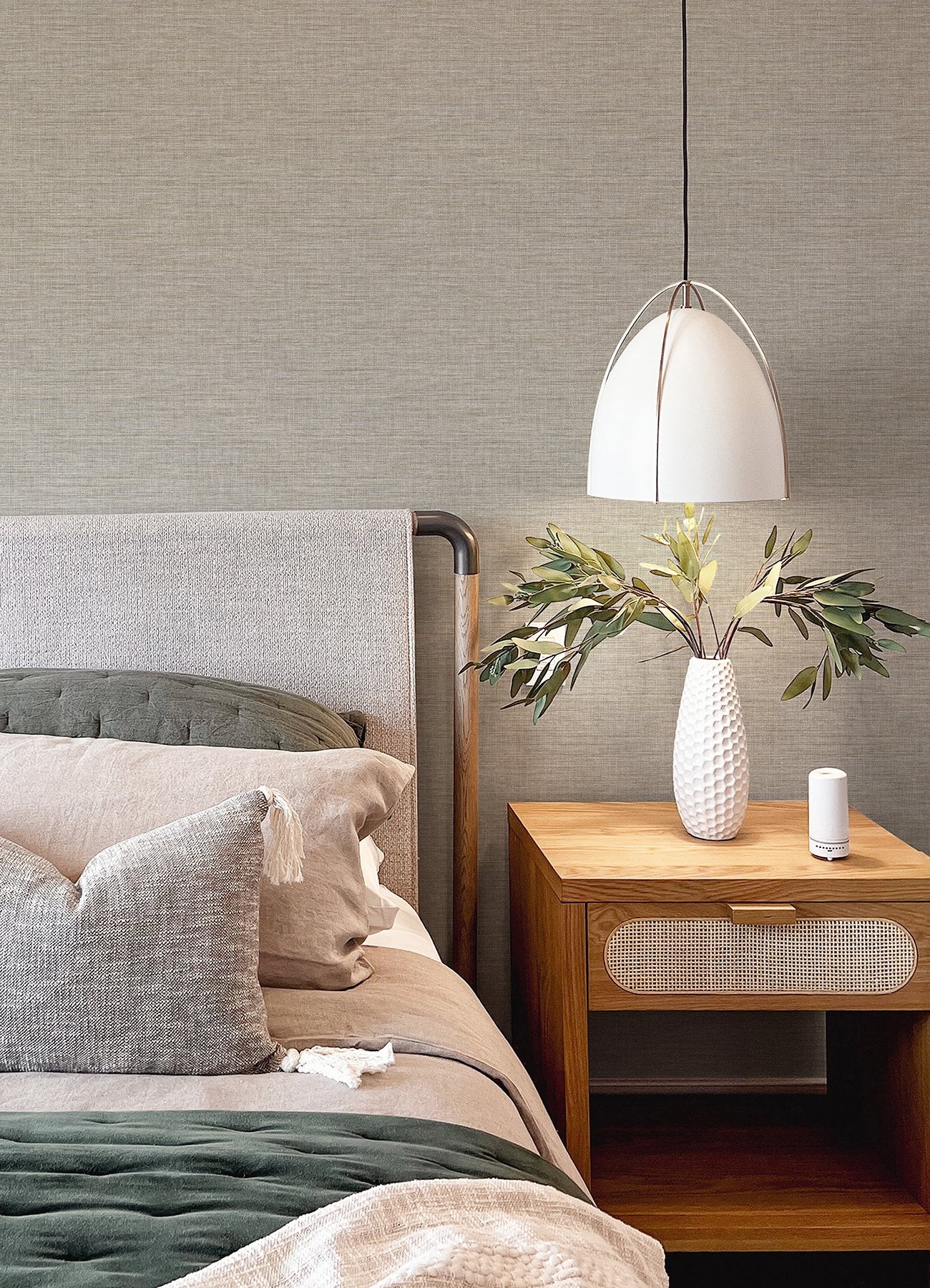 Exhale Stone Faux Grasscloth Wallpaper with Textured Raised Ink - Advantage 4157-26462