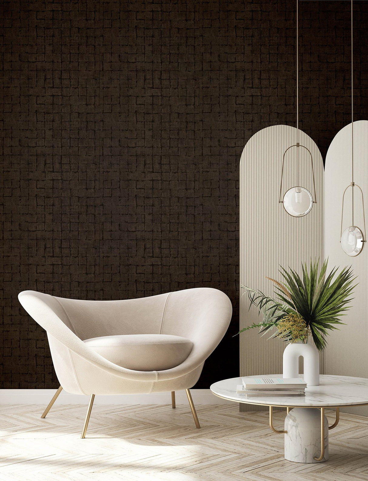 Blocks Chocolate Checkered Wallpaper with Industrial Geometric Pattern, Raised Ink Texture - Advantage 4157-333458