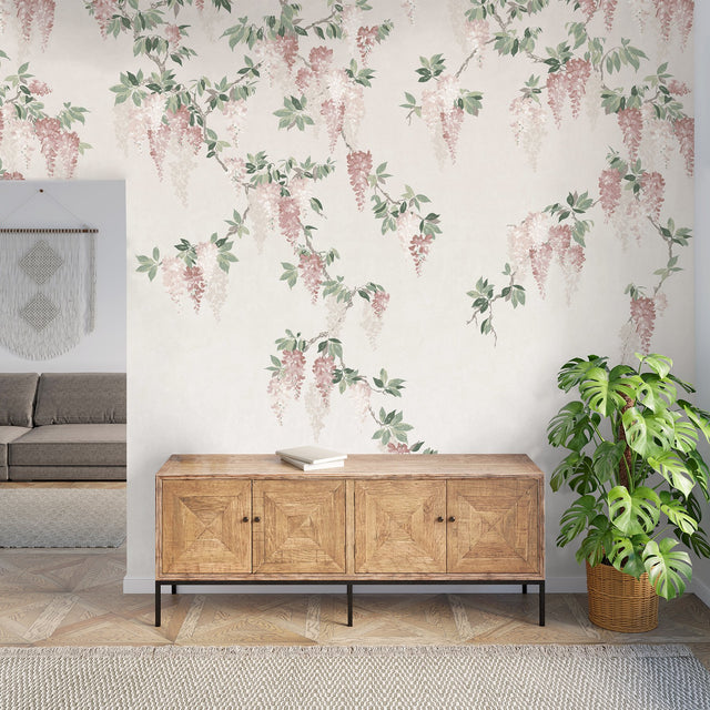 Wisteria Blush Wallpaper Mural with Whimsical Floral Wisteria Pattern - Advantage 4164-50939