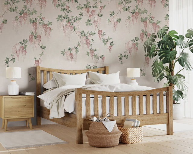 Wisteria Blush Wallpaper Mural with Whimsical Floral Wisteria Pattern - Advantage 4164-50939