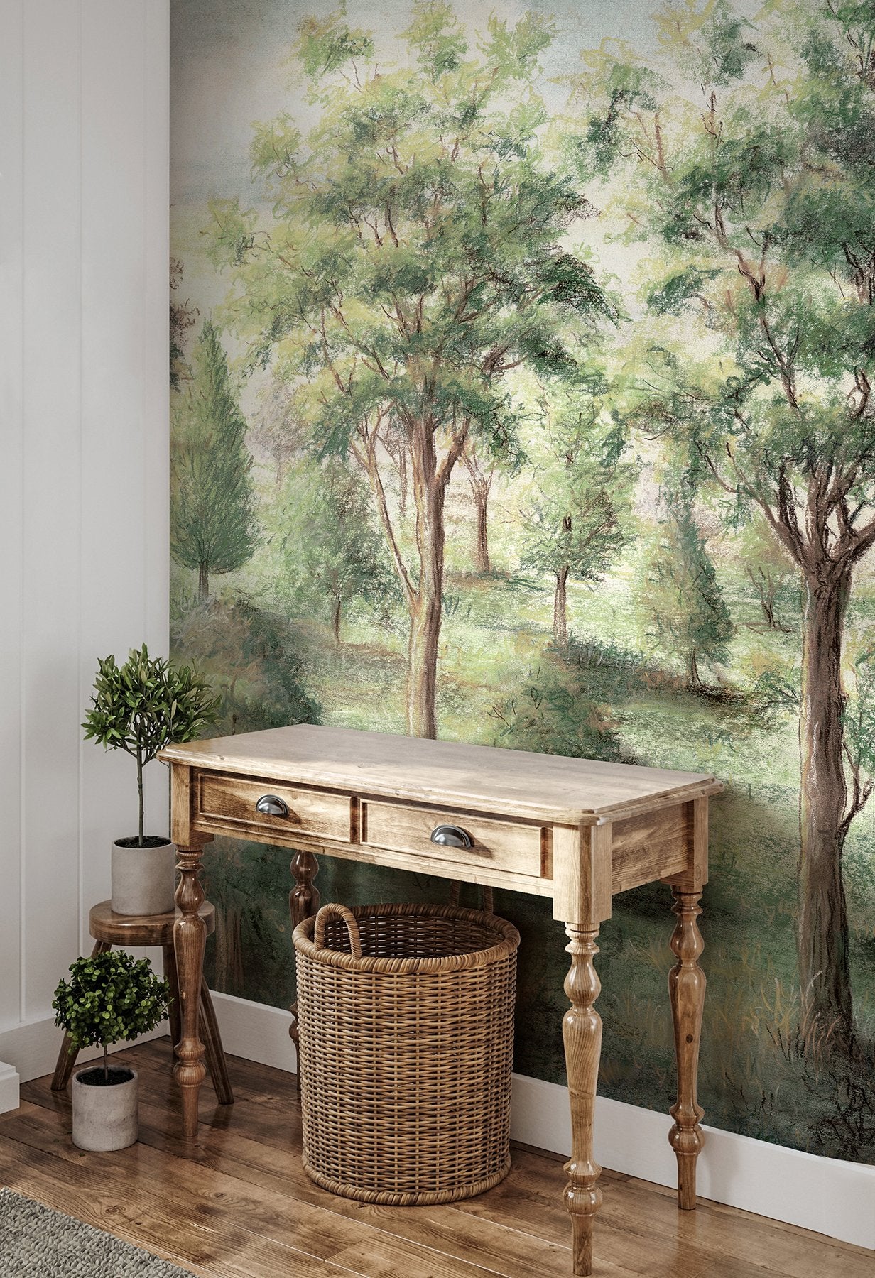 Orchard Green Scenic Trees Wall Mural with Woodland Forest Illustration - Advantage 4164-50943