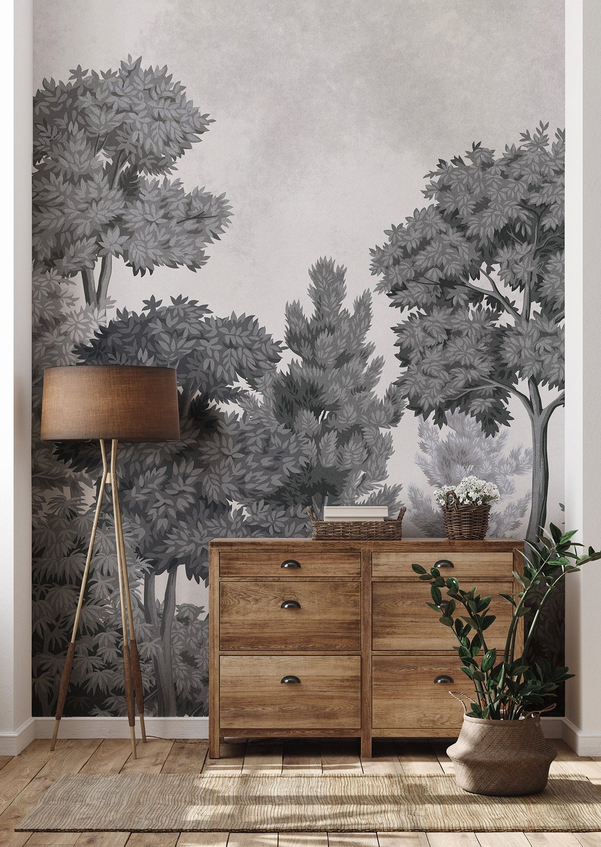 Delamere Mono Grey Scenic Trees Wall Mural - Advantage 4164-50945