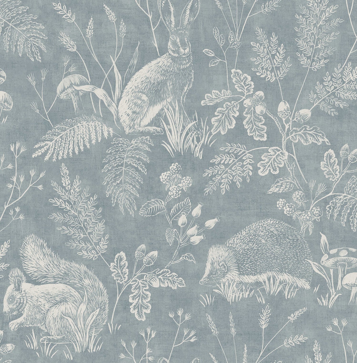 Woodland Blue Toile Wallpaper with Whimsical Animal Pattern - Advantage 4164-M1802