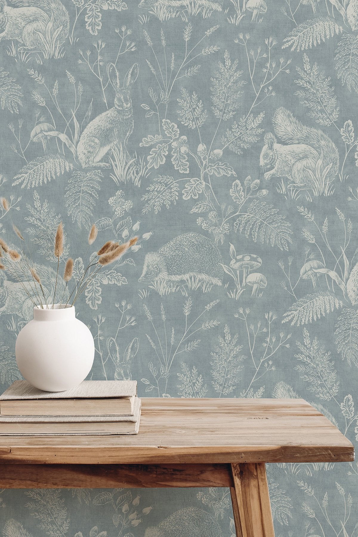 Woodland Blue Toile Wallpaper with Whimsical Animal Pattern - Advantage 4164-M1802