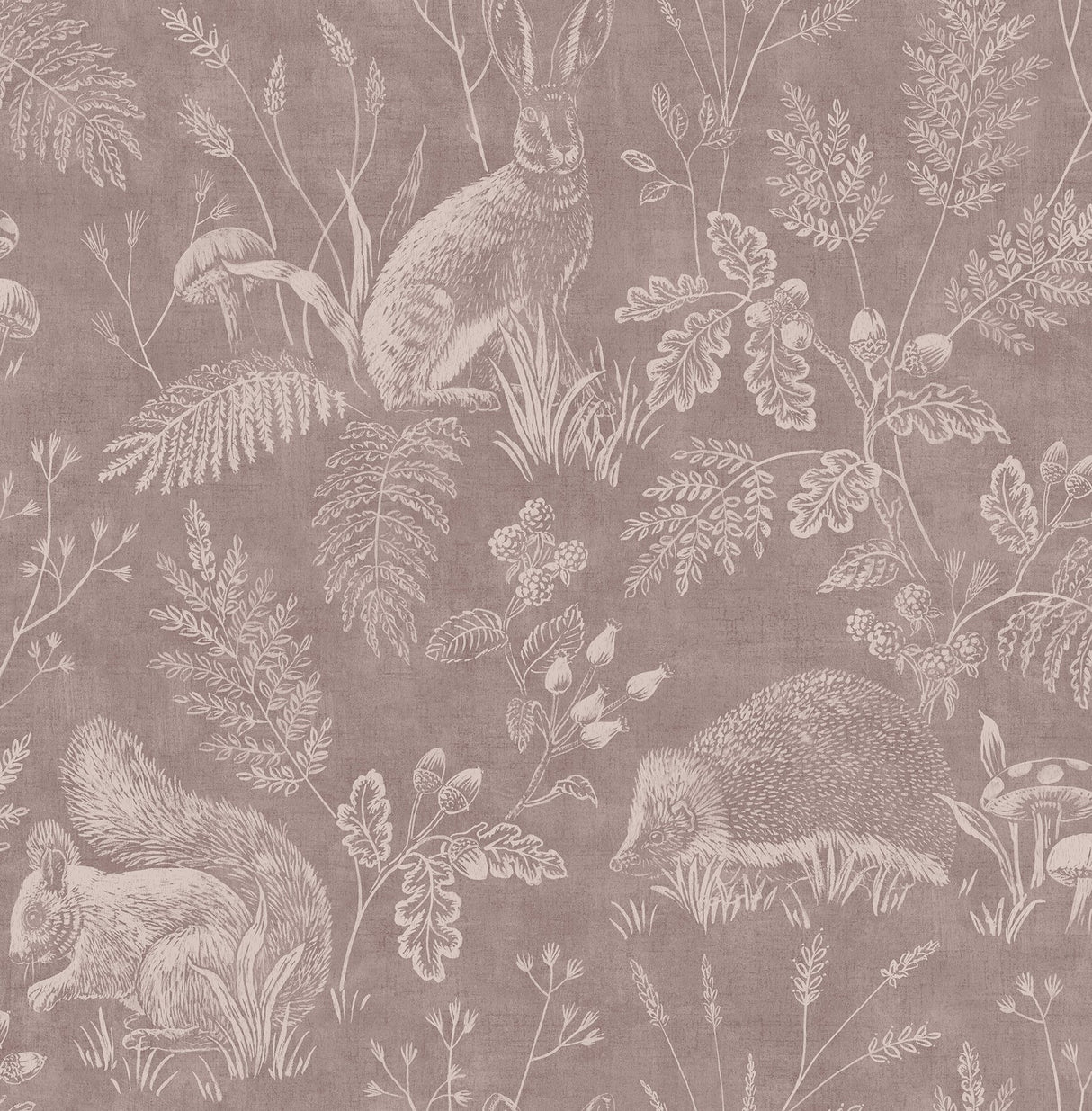 Woodland Mahogany Toile Wallpaper with Whimsical Animals Pattern - Advantage 4164-M1803