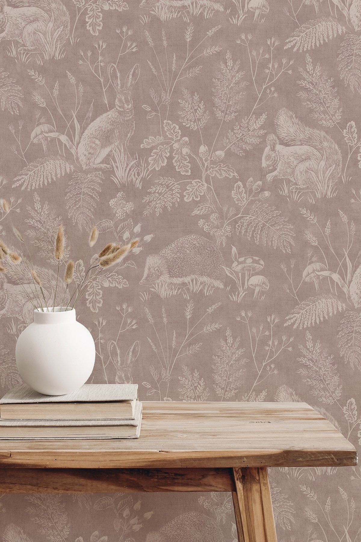 Woodland Mahogany Toile Wallpaper with Whimsical Animals Pattern - Advantage 4164-M1803