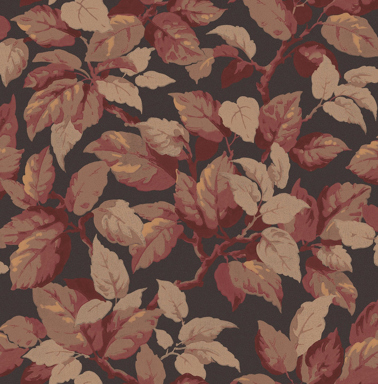 Canopy Burgundy Leaf Wallpaper with Traditional Botanical Leaves Pattern - Advantage 4164-M1805
