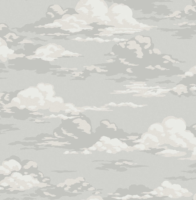 Cumulus Grey Clouds Wallpaper with Whimsical Graphics Cloud Motif - Advantage 4164-M1810