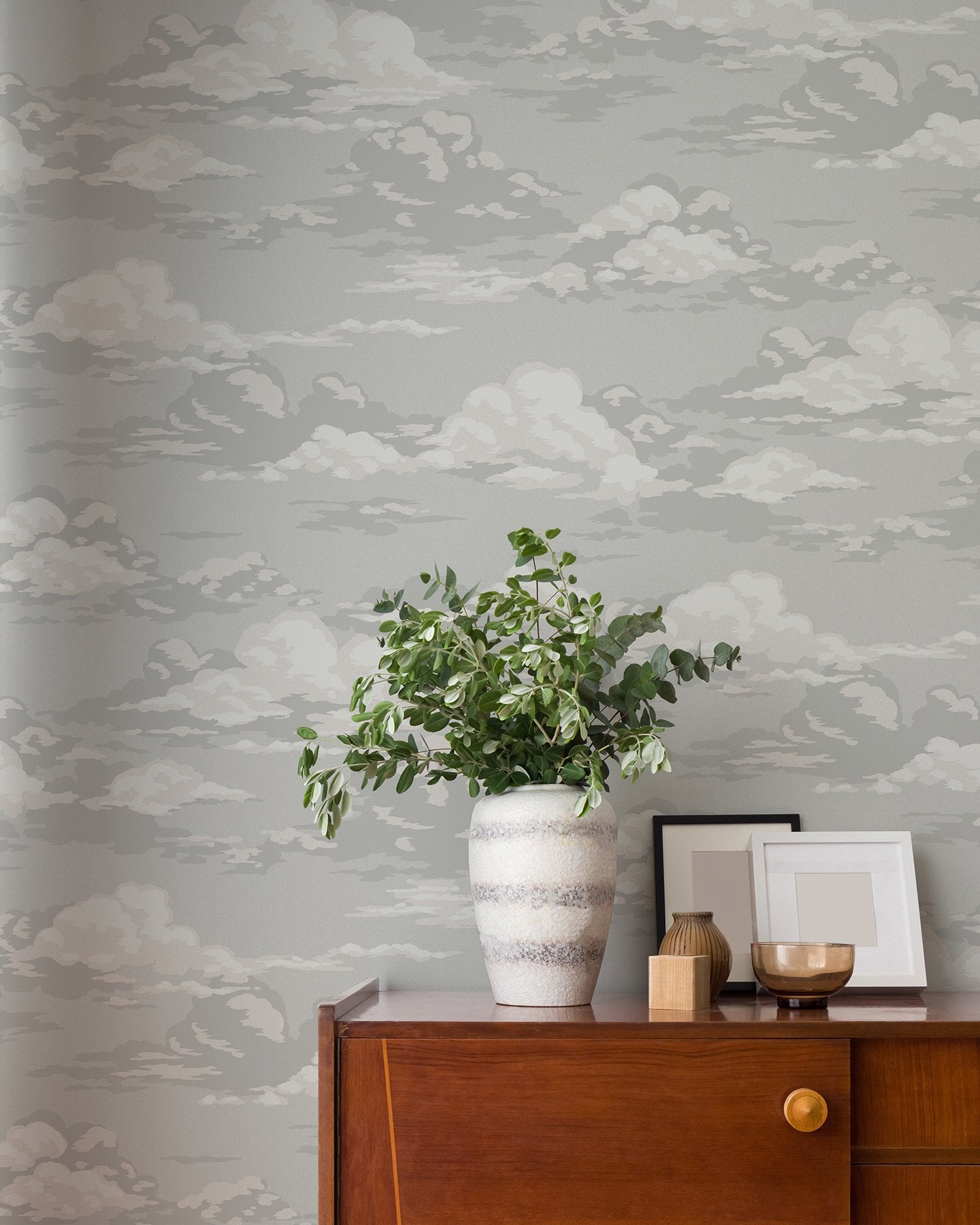 Cumulus Grey Clouds Wallpaper with Whimsical Graphics Cloud Motif - Advantage 4164-M1810
