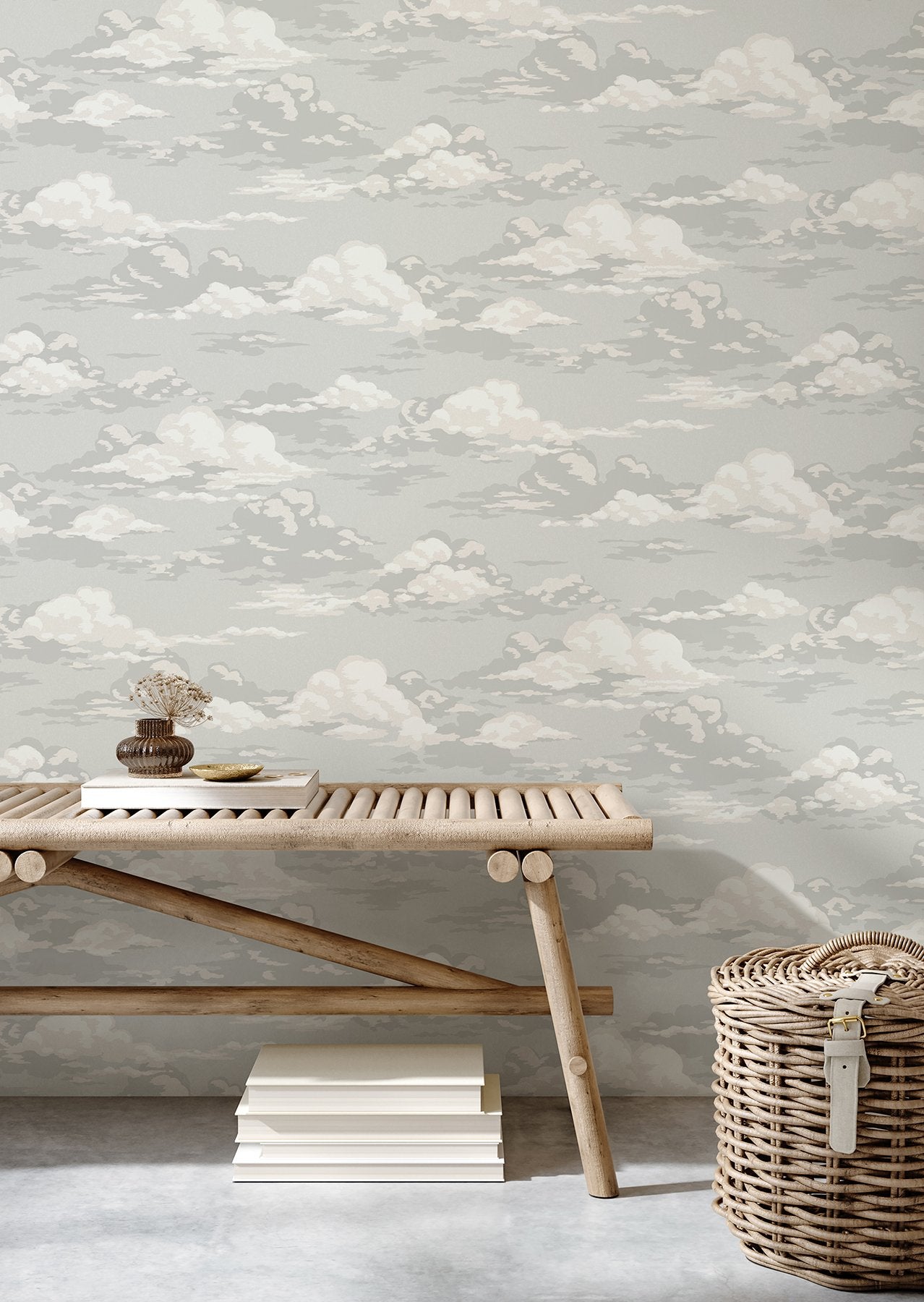 Cumulus Grey Clouds Wallpaper with Whimsical Graphics Cloud Motif - Advantage 4164-M1810