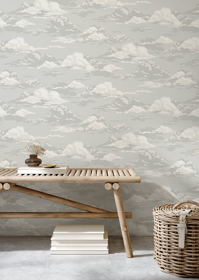 Cumulus Grey Clouds Wallpaper with Whimsical Graphics Cloud Motif - Advantage 4164-M1810