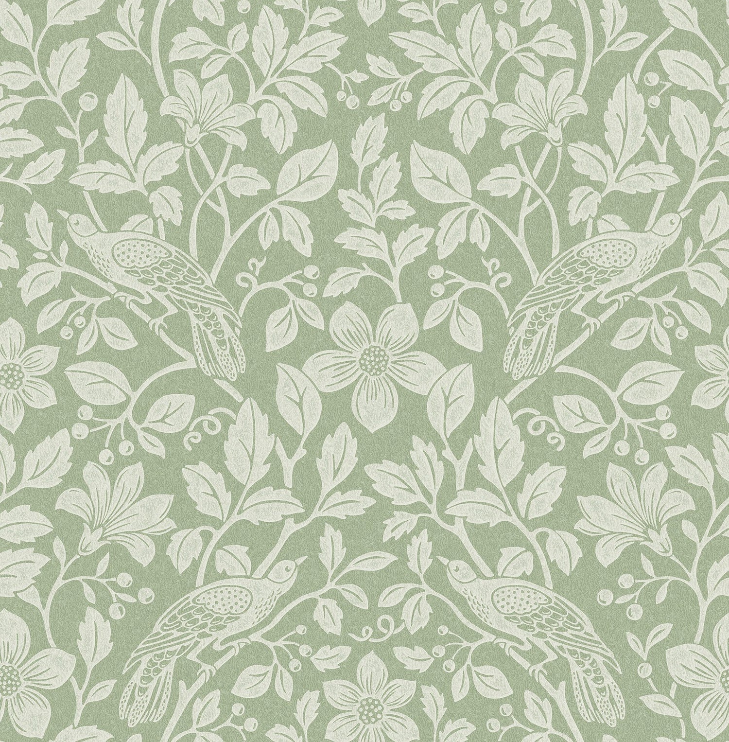 Marlow Green Bird Vine Wallpaper with Farmhouse Birds Pattern - Advantage 4164-M1816