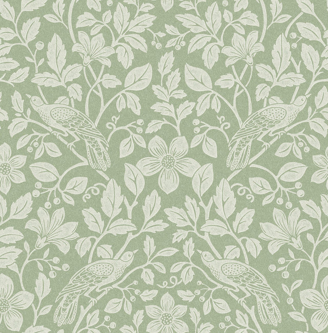 Marlow Green Bird Vine Wallpaper with Farmhouse Birds Pattern - Advantage 4164-M1816