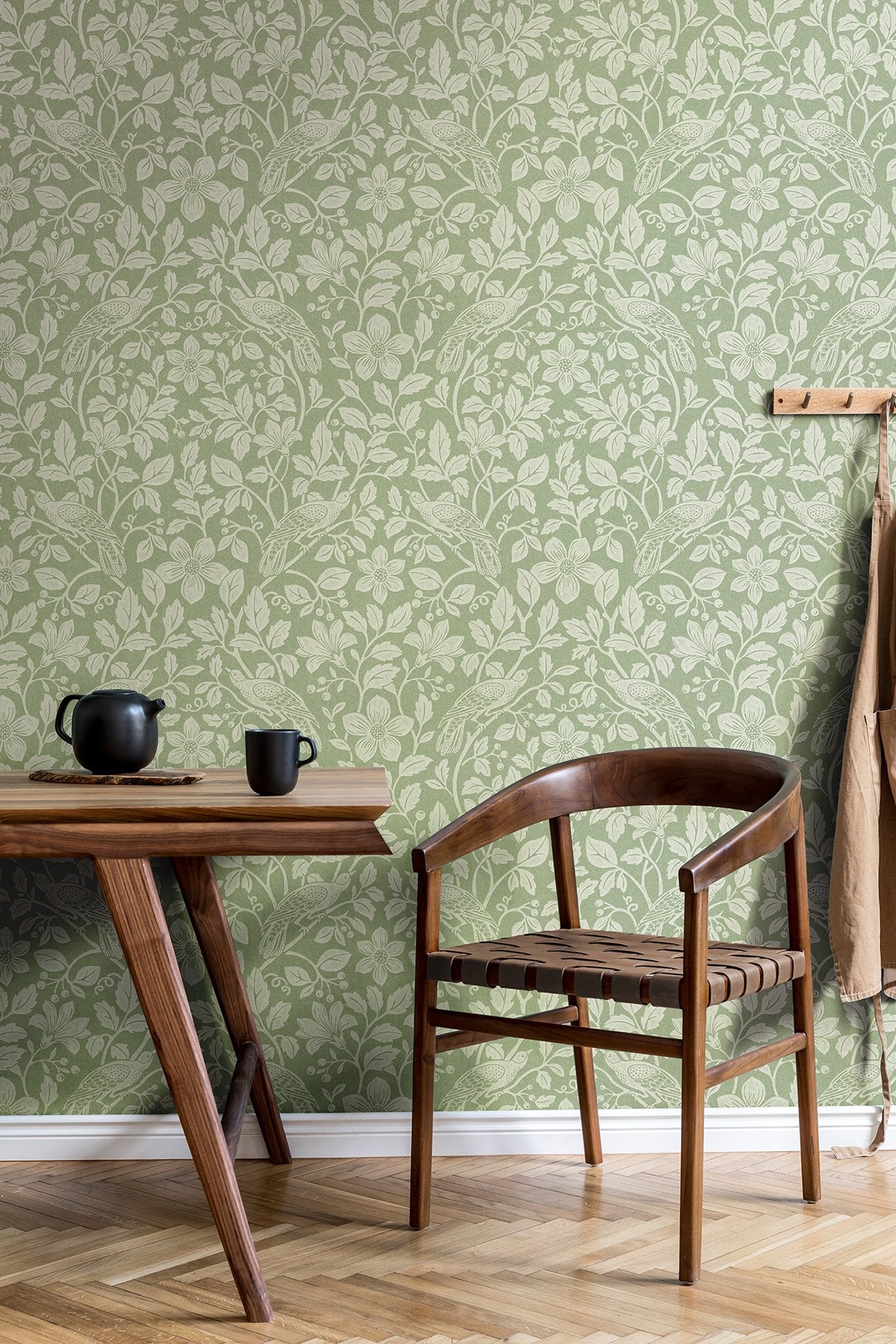 Marlow Green Bird Vine Wallpaper with Farmhouse Birds Pattern - Advantage 4164-M1816