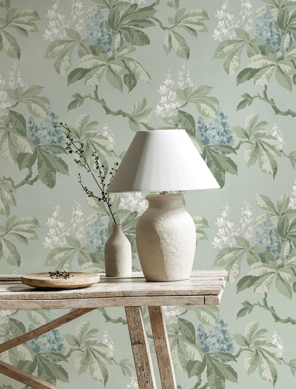 Chestnut Blue Floral Wallpaper with Botanical Flowers Pattern, Farmhouse Style - Advantage 4164-M1819