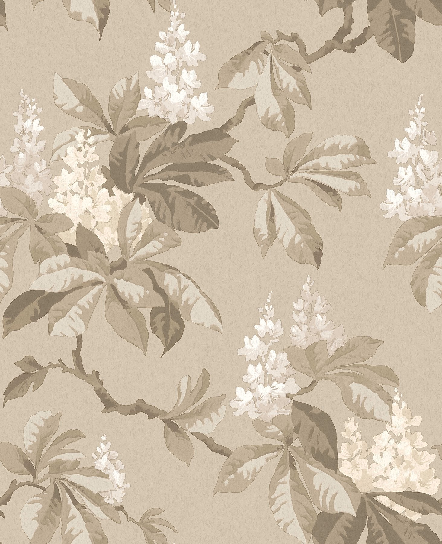 Chestnut Beige Floral Wallpaper with Botanical Flowers Motif, Farmhouse Textured Non Woven - Advantage 4164-M1820