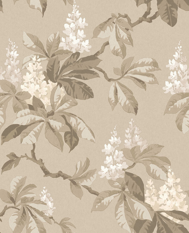 Chestnut Beige Floral Wallpaper with Botanical Flowers Motif, Farmhouse Textured Non Woven - Advantage 4164-M1820