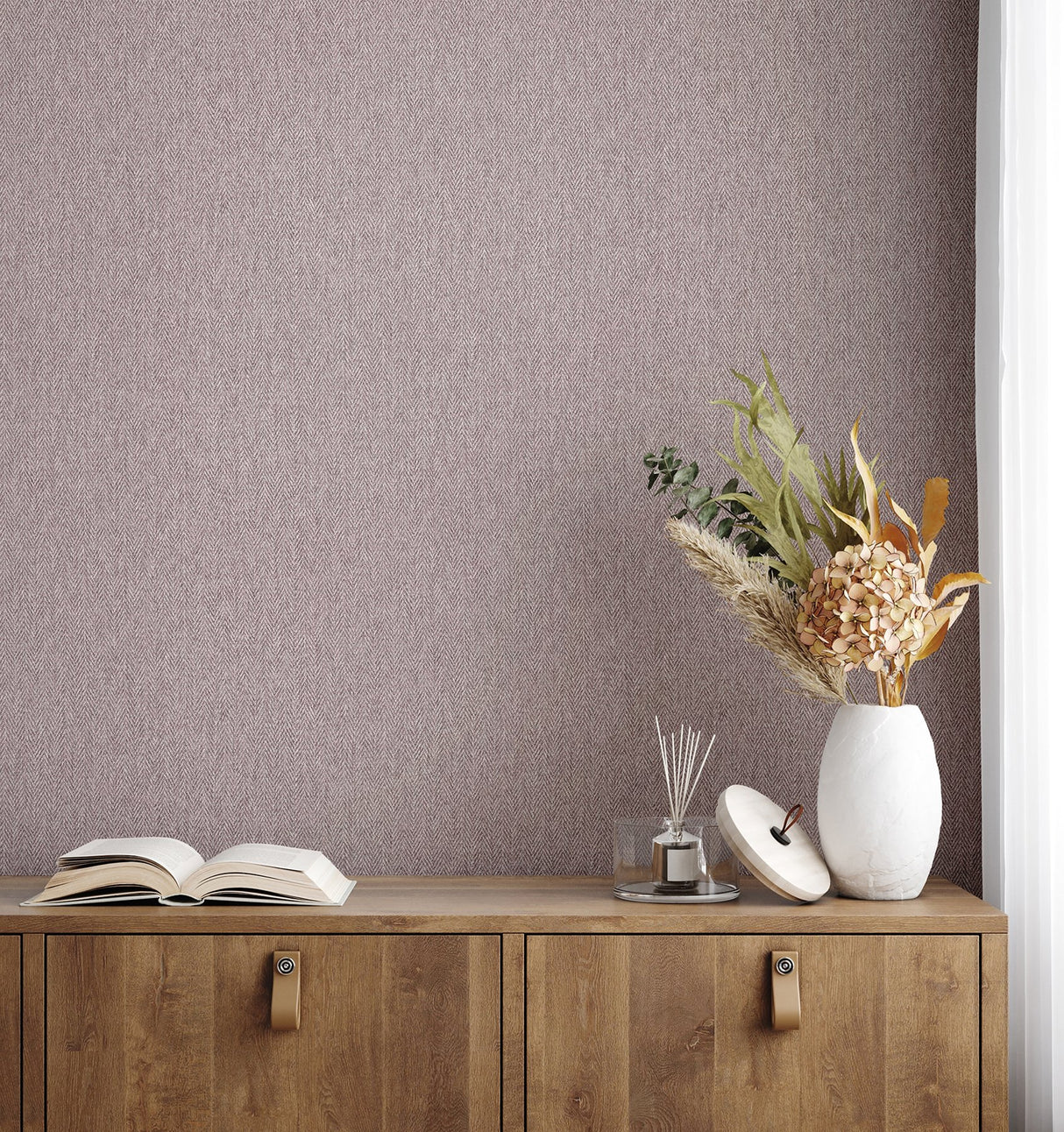 Herringbone Lavender Tweed Wallpaper with Textured Non Woven Fabric Texture - Advantage 4164-M1826