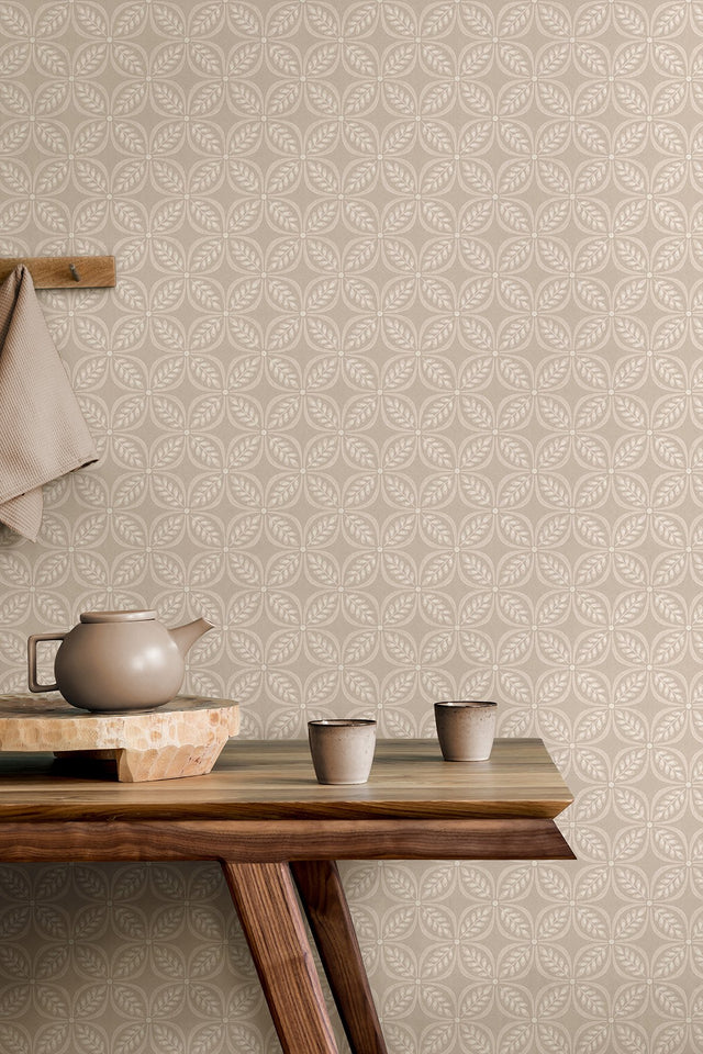 Morgrove Beige Trellis Wallpaper with Botanical Geometric Motif - Advantage 4164-M1835