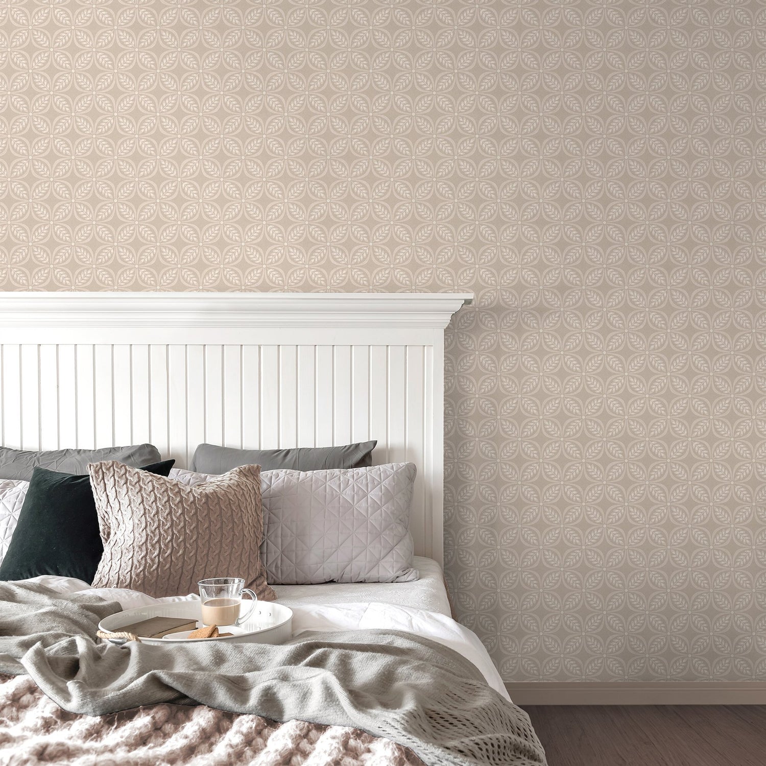 Morgrove Beige Trellis Wallpaper with Botanical Geometric Motif - Advantage 4164-M1835