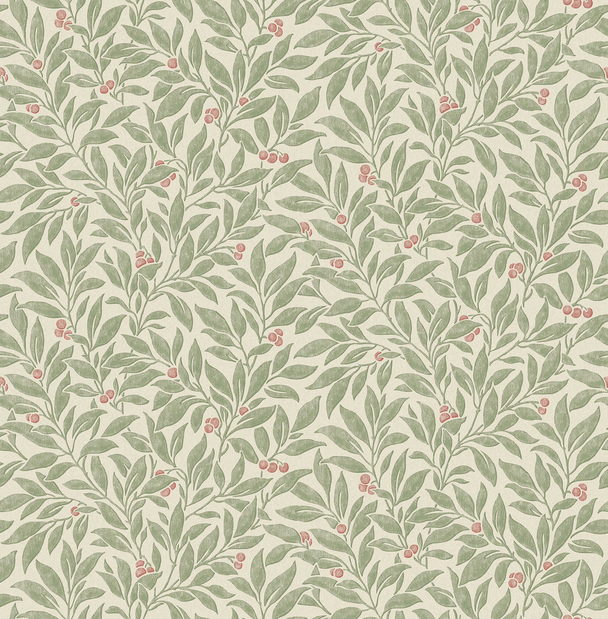 Winter Berry Green Vine Wallpaper with Botanical Textured Non Woven Farmhouse Style - Advantage 4164-M1840