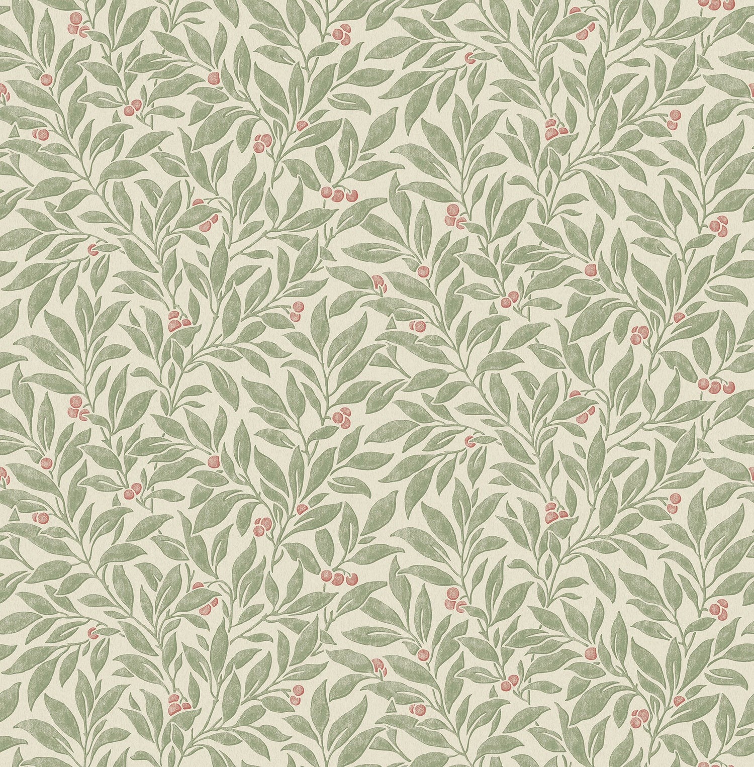 Winter Berry Green Vine Wallpaper with Botanical Textured Non Woven Farmhouse Style - Advantage 4164-M1840