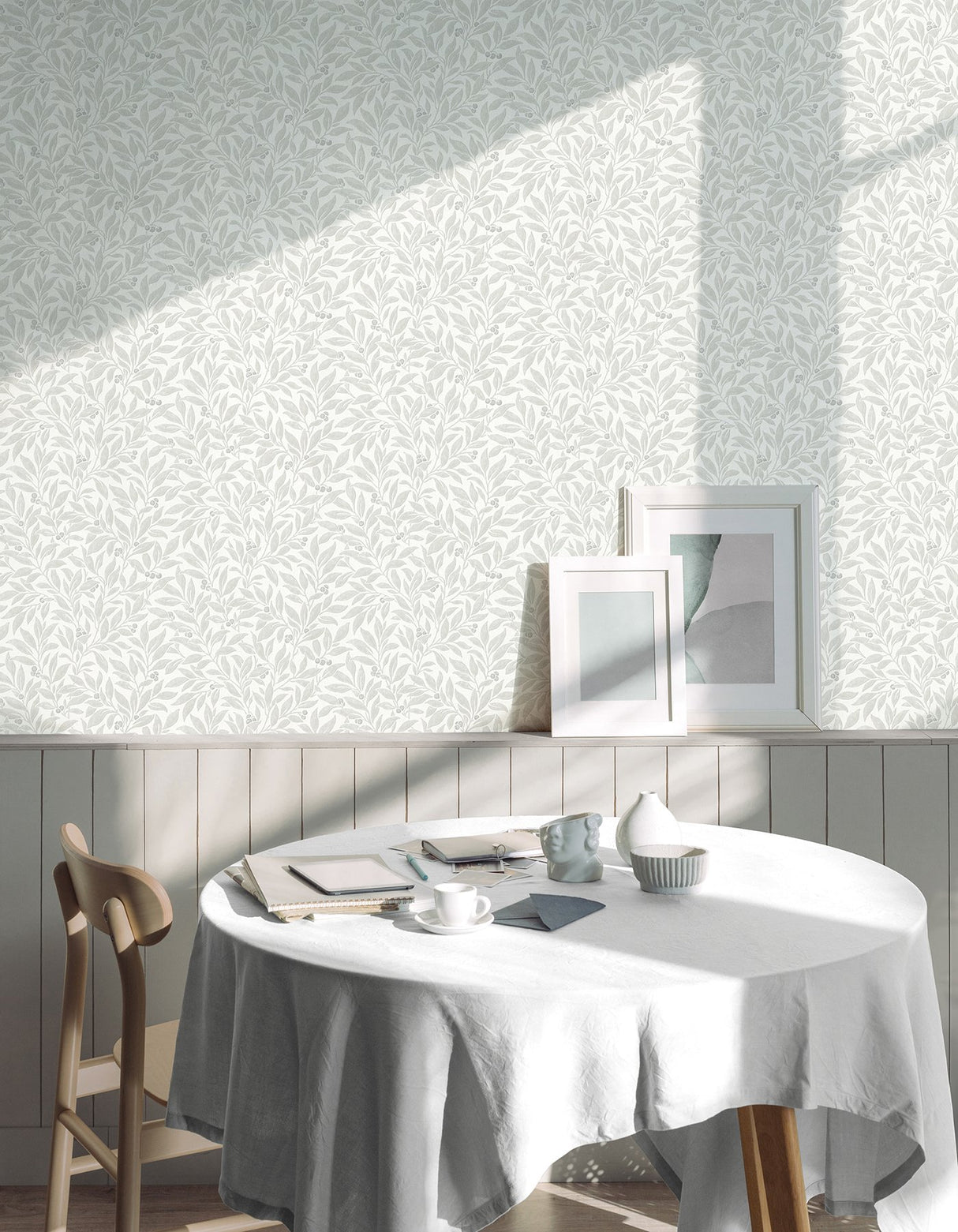 Winter Berry Light Grey Vine Wallpaper with Textured Botanical Farmhouse Style - 4164-M1843
