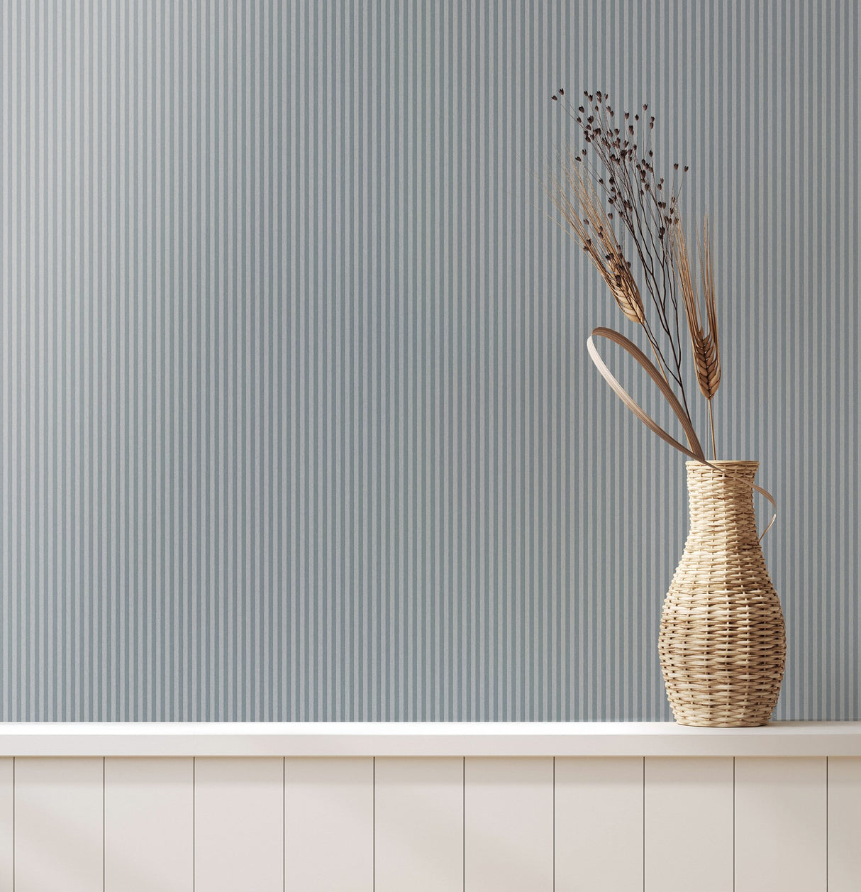 Ticking Blue Stripe Wallpaper in Blue - Advantage 4164-M1845