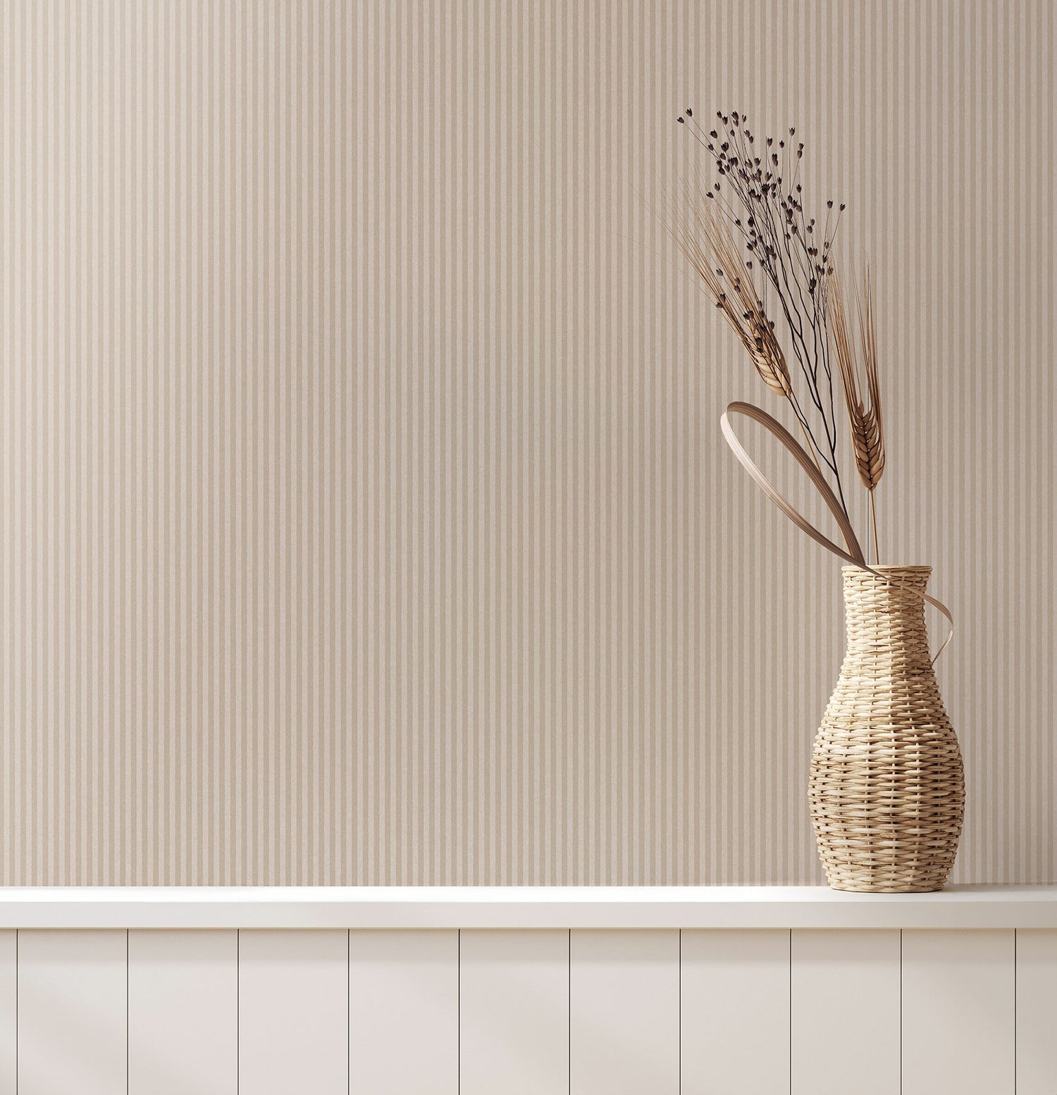 Ticking Beige Stripe Textured Wallpaper with Traditional Stripes Pattern - Advantage 4164-M1848