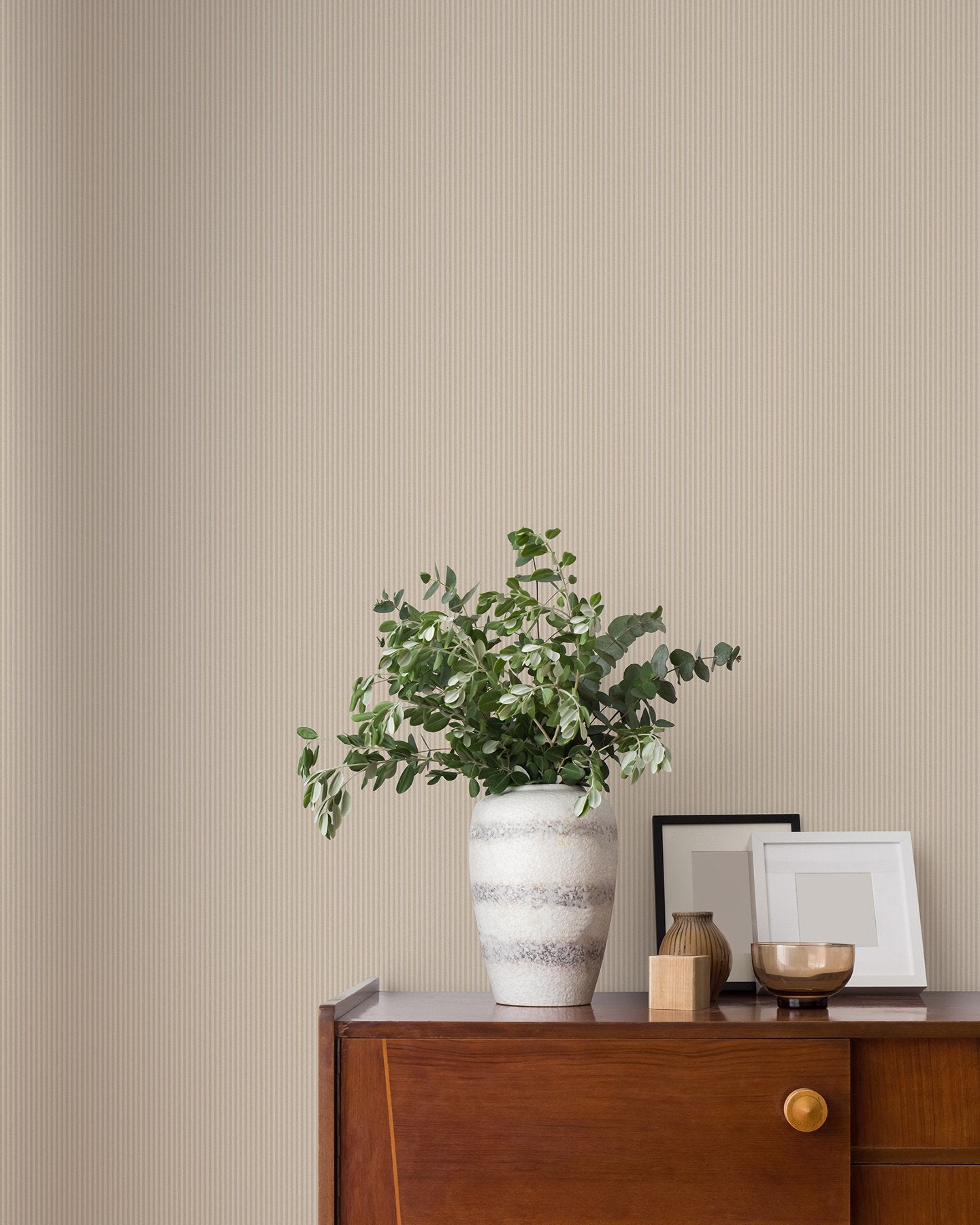 Ticking Beige Stripe Textured Wallpaper with Traditional Stripes Pattern - Advantage 4164-M1848