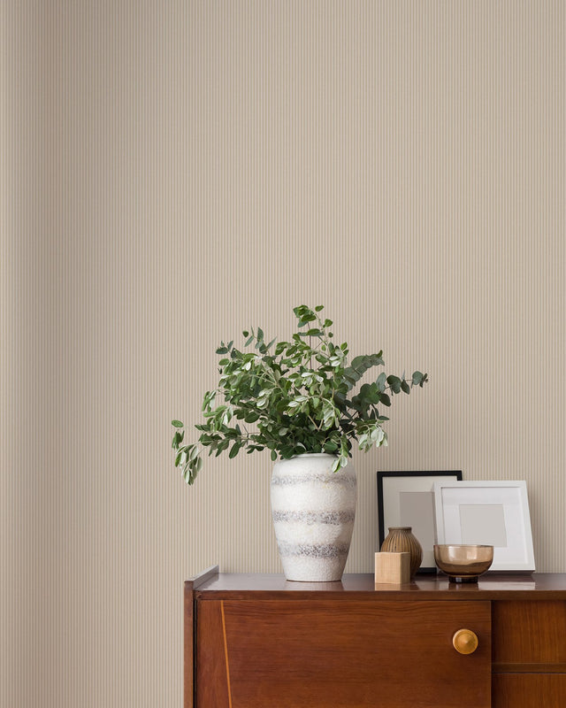 Ticking Beige Stripe Textured Wallpaper with Traditional Stripes Pattern - Advantage 4164-M1848