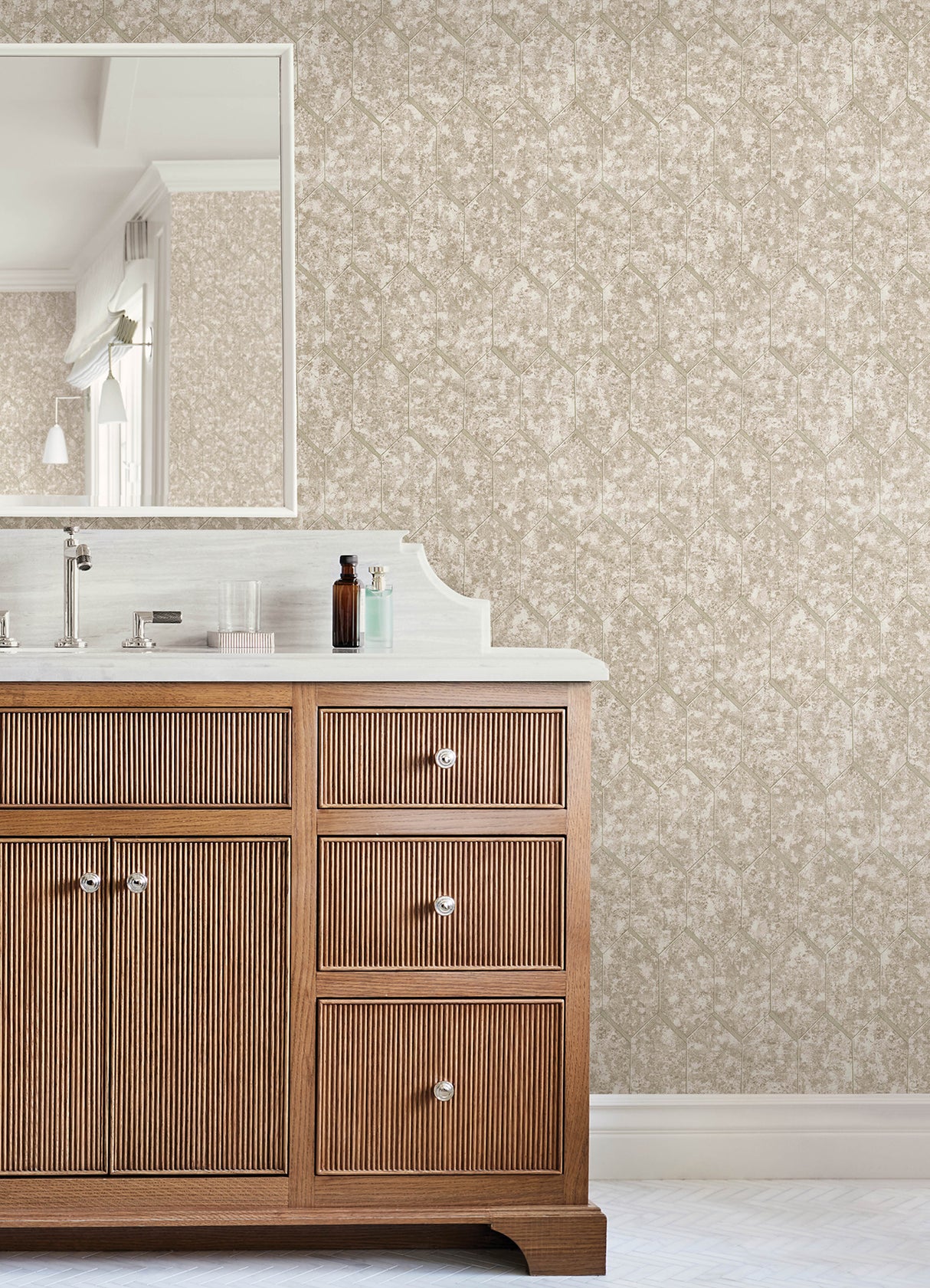 Limestone Beige by Advantage Hexagon Tile Wallpaper – Brewster Home Fashions 4168-19902