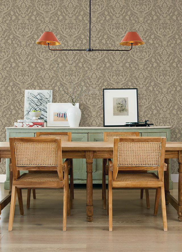 Kiwassa Light Brown by Chesapeake Antler Damask Wallpaper – Brewster 4169-12705